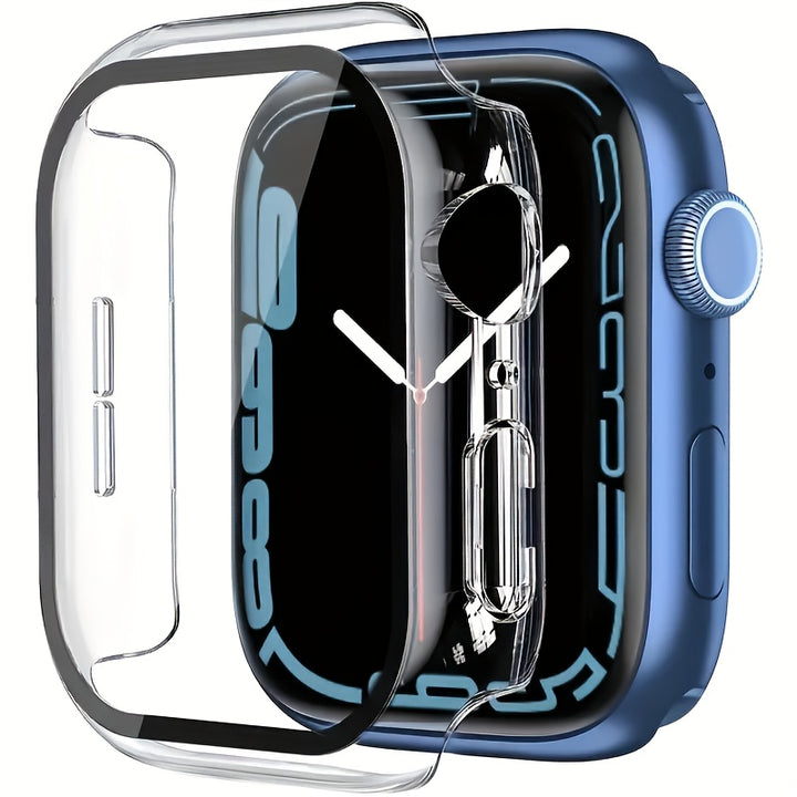 Coque en PC dur ultra-mince et cristal clair avec protecteur d'écran en verre trempé HD pour Apple Watch Series Ultra/10/9/8/7/6/5/4/SE - Bumper à couverture complète résistant aux rayures