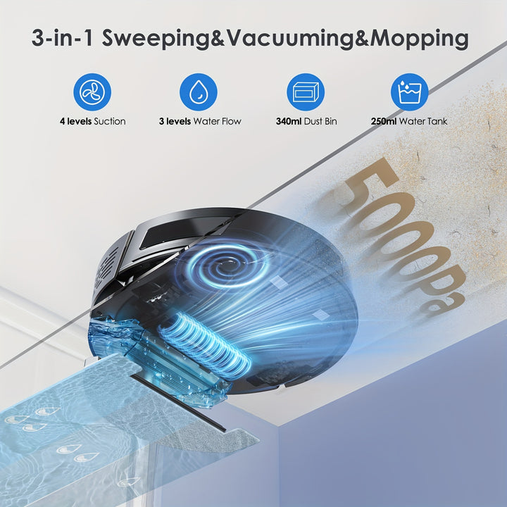 Lubluelu L15 3-in-1 Robot Vacuum & Mop Combo - 5000Pa Suction, Auto-Charging, 5 Floor Maps, 30 No-Go Zones, WiFi/App Control, Ideal for Pet Hair & Hard Floors