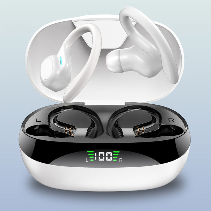 Dual-LED Display Wireless Running Earbuds with Earhooks, Noise Cancelling, Pure Bass Sound, and Built-in Microphone by LIFEBEE