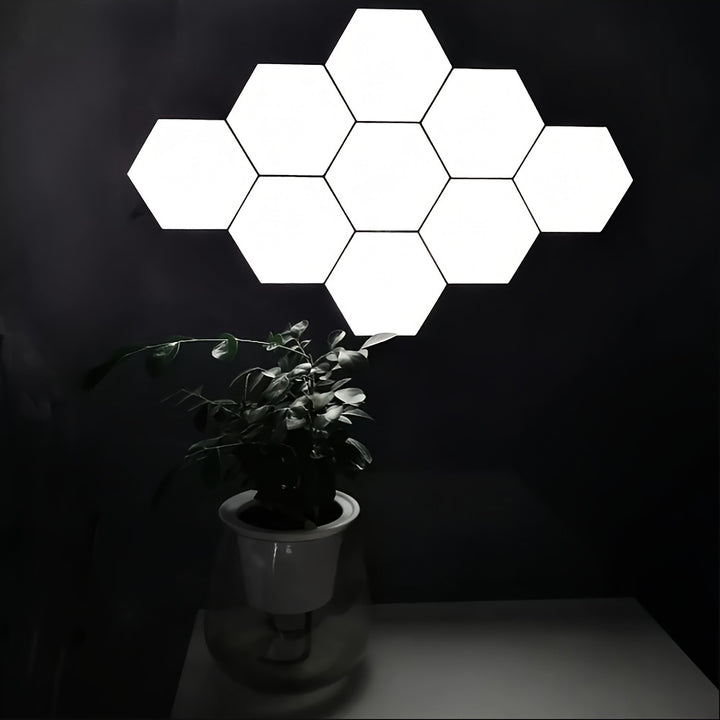 6-Pack Modern Touch-Controlled Hexagonal LED Wall Lights, DIY Assembly, Energy-Efficient Neutral White Lighting with Touch Night Light, Plastic Material, Wall-Mounted, Up-Light Illumination, USB Powered, No Battery Included