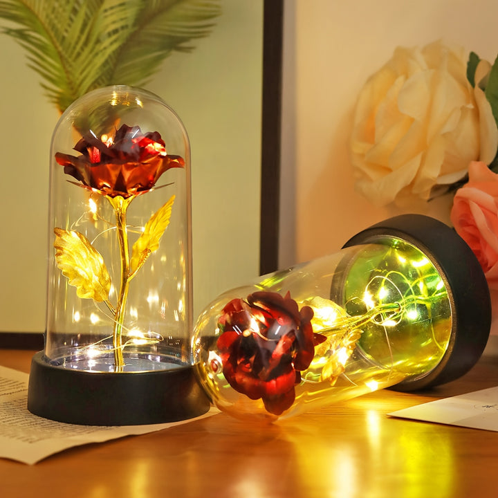 Romantic Red Rose LED Night Light - Battery-Powered, Modern Floral Decorative Lamp for Bedroom & Party Ambiance