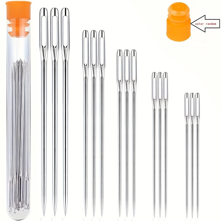 15pcs Large Eye Sewing Needles, Easy Thread Hand Embroidery Needle, 5 Sizes to Meet Different Needs, Suitable for Hand Sewing and Cross Stitch, Polished and Sharp