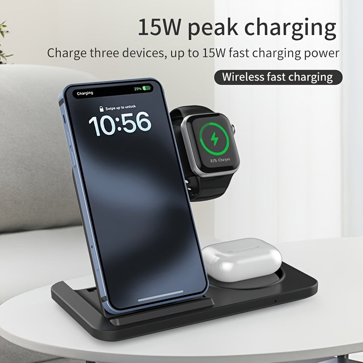 MINGMAI 3-in-1 Fast Wireless Charger Stand with USB Connector, Lightweight Design, Compatible with iPhone 14/13/12/11 Pro MINI MAX XS 8 Plus, Apple Watch Series 8/7/6/SE/5/4/3/2, AirPods 3/2/Pro - Ideal for Home & Office Use