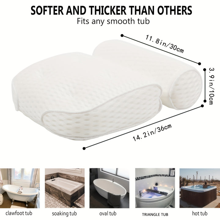 1pc Non-Slip Spa-like Bathtub Pillow for Neck and Back Support with Suction Cups Bathroom Accessories