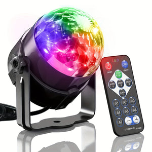 1pc Voice-Controlled RGB Disco Ball Light with Remote - 7 Modes, USB Powered, Color-Changing LED for Home, Parties, Karaoke, Weddings | Sleek Black Design with Adjustable Stand