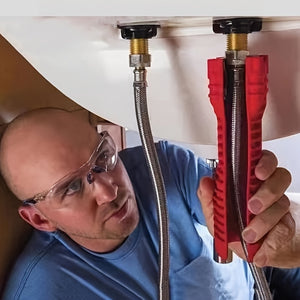 Versatile 8-in-1 Red Aluminum Multifunctional Sink Wrench - Durable Rubber Grip Handle for Easy Bathroom Installation & Repair