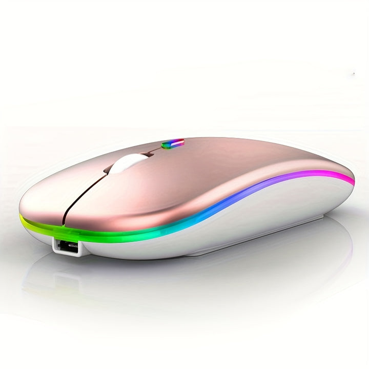 Wireless Mouse, LED Dual-Mode Rechargeable Silent Ultra-Thin Laptop Mouse, Ergonomically Designed, Portable Dual-Mode Computer Mouse, Suitable for Laptops, Desktops, Tablets, Mobile Phones, Mac, BalanceFit