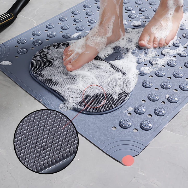 Light Blue Textured Anti-Slip Bath Mat with Drainage Holes - PVC Shower Stall Mat for Home Bathroom, Circular Pattern Design, 0.8cm Thick, 2600g/㎡, Rectangular Shape, Bathroom Accessories
