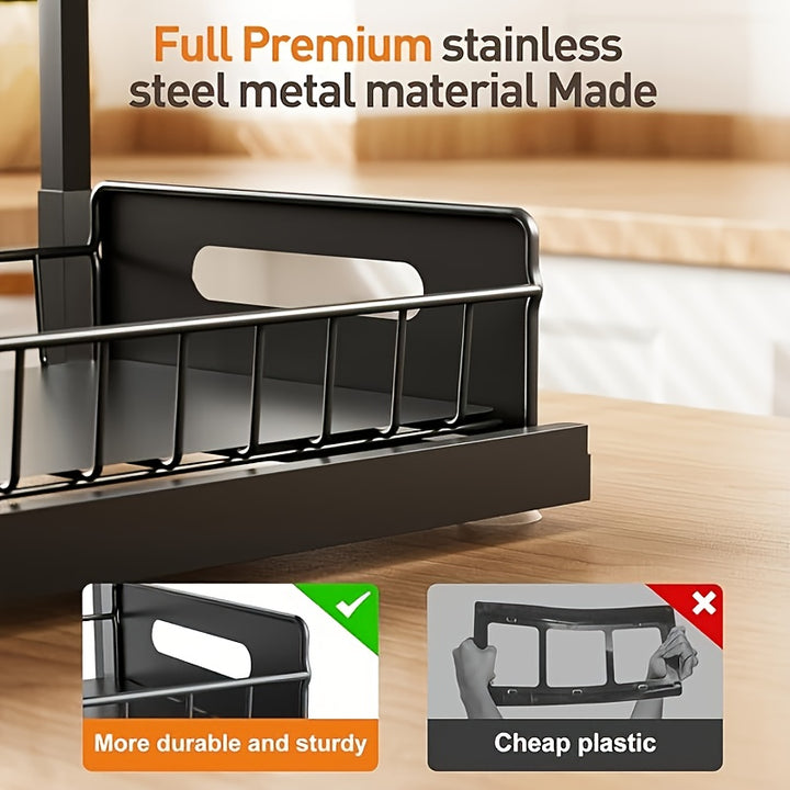 Two-Level Organizers for Under The Sink, Featuring a Sliding Pull-Out Shelf Made of Metal