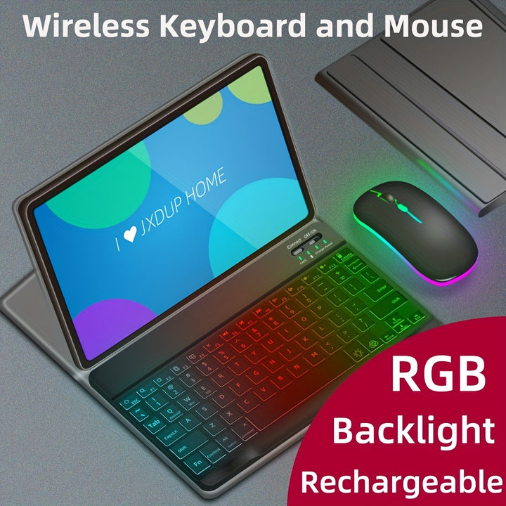 Ultra-Slim RGB Wireless Keyboard & Mouse Set - Portable, Rechargeable Wireless Combo for iPad, for iPhone, for SamSung Tablets, for Android Smartphones & Windows Devices