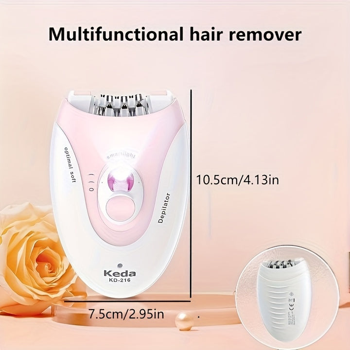 [Facial Epilator] Koina KD-214 | Cordless, Dual-Speed | 36-Tweezer Design | LED Light, Efficient | Face, Bikini, Arms, and Legs | Women | Pink & White