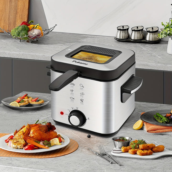 Fritadeira Elétrica SUSTEAS 1500W com Cesta - Aço Inoxidável, Panela Interna Antiaderente, Tampa Removível, Controle de Temperatura e Design de Fácil Limpeza para Batatas Fritas Caseiras Crocantes e Mais, Cesta para Fritadeira