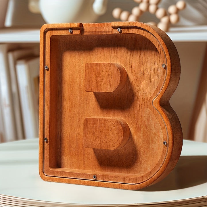 Wooden Lettered Piggy Bank, Personalized Lettered Bank, Wooden Bank 26 English Alphabet Bank, Home Decoration Children's Gifts Halloween、Christmas Gift、Thanksgiving Day easter gift
