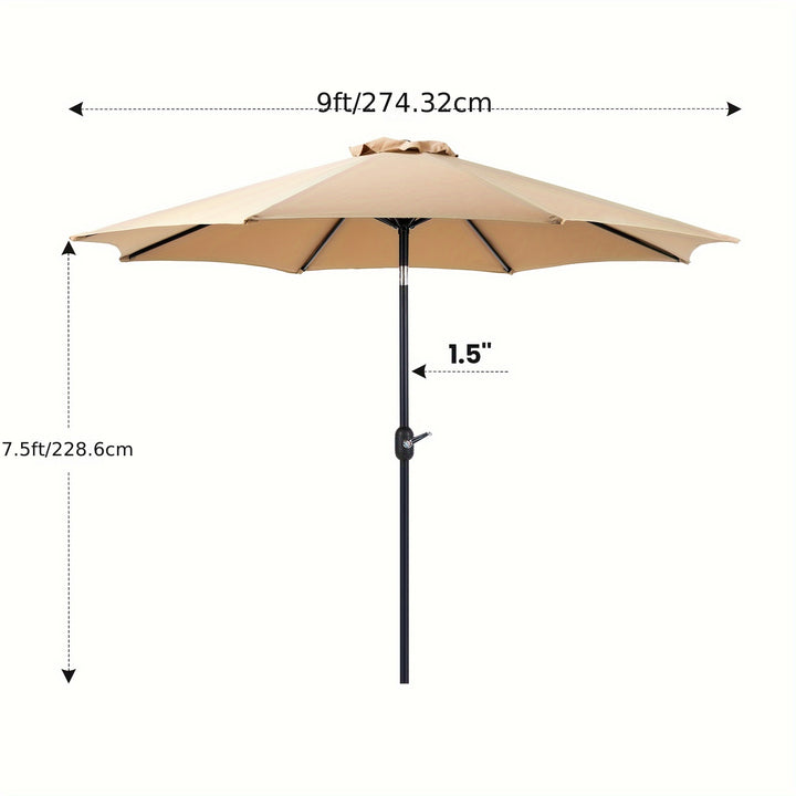 9 FT Outdoor Umbrella, Outdoor Furniture, Patio Table Umbrella With Push Button Tilt And Crank, Pool Beach Yard Umbrella For Commercial & Residential With 8 Sturdy Ribs