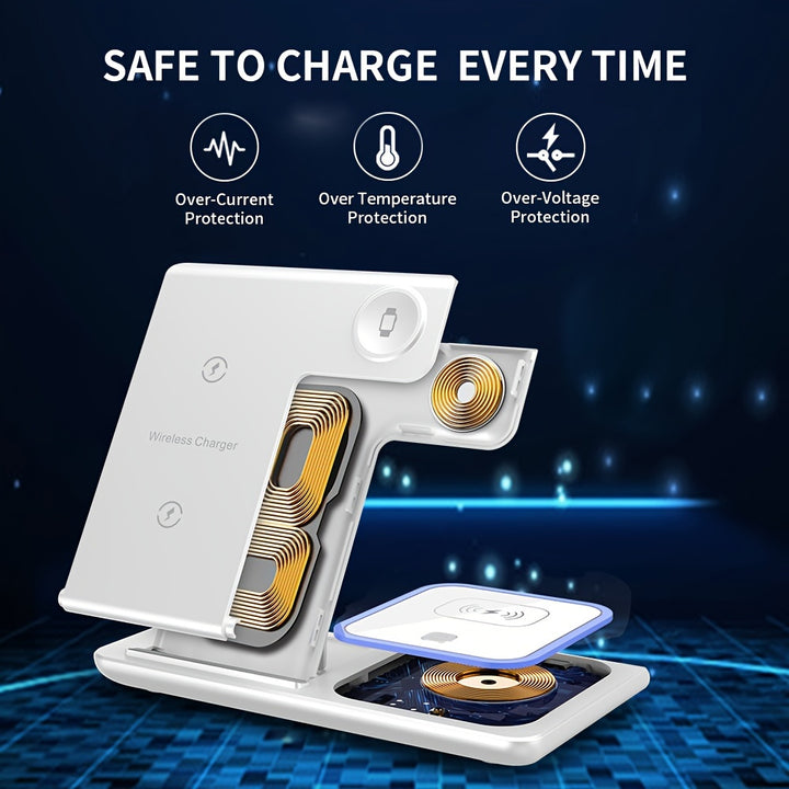 [Fast Charging Station] 3 In 1 Wireless Charging Station | 15W Fast Mag-Safe Charger Stand For IPhone16 15 14 13 12 11 X 8 Pro Max/Pro/Mini/Plus, IWatch Ultra 10/9/8 7/6/5/4/3/2 SE, AirPods 4/3/2/Pro/pro2