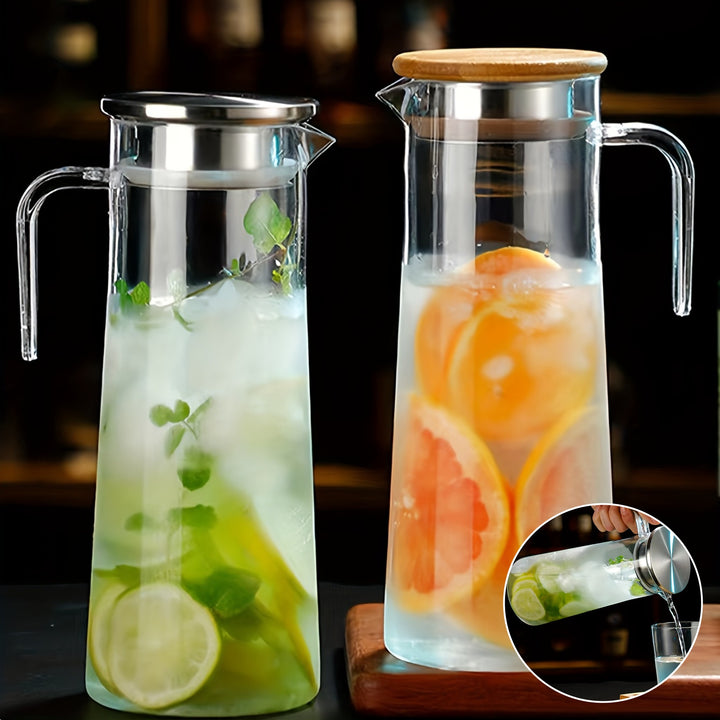 37.1oz/54.1oz Heavy Duty 1pc Water Pitcher With Stainless Steel or Wooden Lid, For Juice, Bubble Tea, Summer Drinkware, Kitchen Stuff, Home Kitchen Items, Birthday Gifts