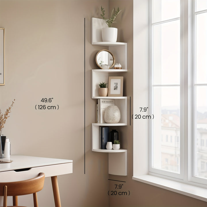 Organisateur d'étagère d'angle mural à 5 niveaux - Étagère de rangement flottante à design radial - pour chambre, salle de bain, salon et bureau à domicile