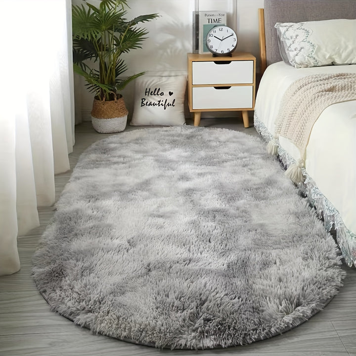 Soft Polyester Plush Oval Area Rug for Bedroom and Living Room - Hand Washable, Perfect for Coffee Table and Doorway Decor