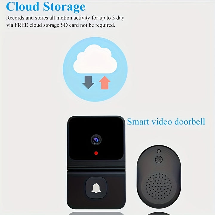 Wireless Smart WiFi Doorbell with 1pc Built-in Battery - 2-Way Audio, Night Vision, Low Power Consumption Security Camera - USB Rechargeable, Sleek Black Design, Advanced Audio Technology, Supports 2.4G WiFi for Easy Home Sur