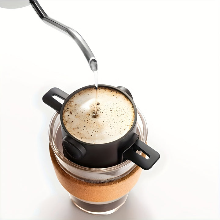 1pc Portable Pour Over Coffee Dripper, Reusable Stainless Steel Infuser with Folding Design, Plastic Material, Black, Manual Coffee Maker | Portable Infuser | Stainless Steel Dripper