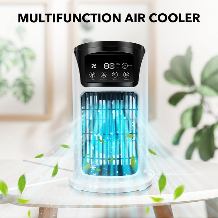 Portable 3-in-1 Air Conditioner, Humidifier & Fan - USB-Powered Cooler with Digital Display, Sleek White Design for Home & Office, Evaporative Cooling Technology, Compact & Lightweight, Portable Air Conditioner, Home Cooling
