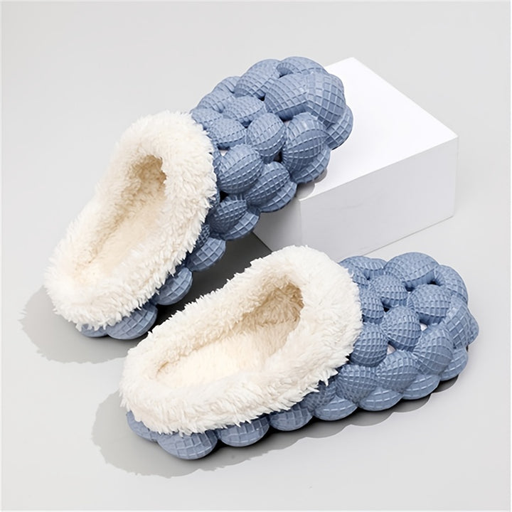 Women's Fleece Lined Bubble Slides, Non-Slip Soft Sole Warm Slippers