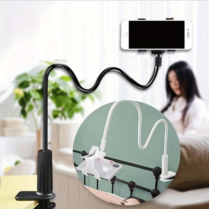 Soporte para teléfono con cuello de cisne, brazo flexible para cama, longitud total 75,01 cm, clip de abrazadera ajustable 360, soporte superior para teléfono celular para cama, escritorio, todos los teléfonos móviles