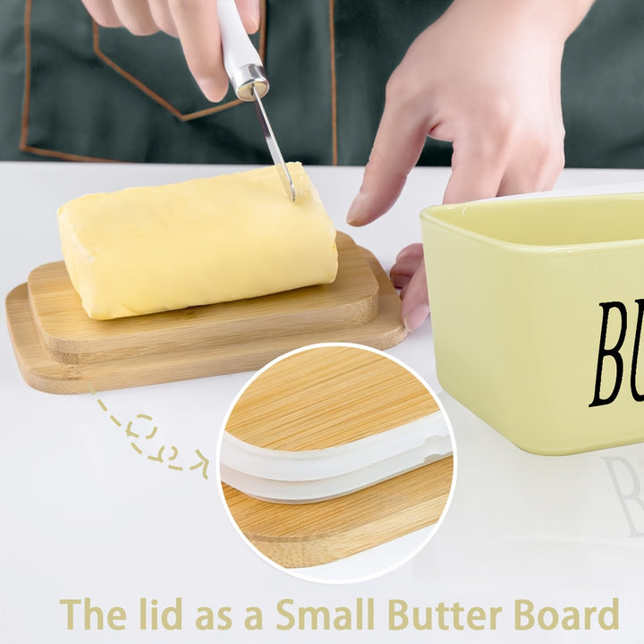1 Pc Luxury Large Butter Dish with Lid - Ceramic Countertop Keeper with Knife Sealing and Design - Perfect Kitchen