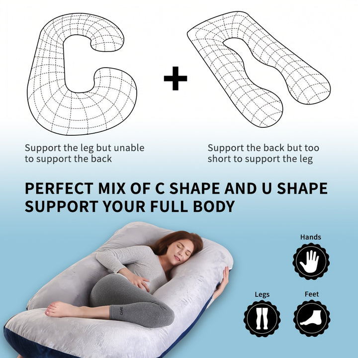 60-inch J-Shaped Full Body Pillow, Maternity Pillow, Maternity Full Body Pillow with Velvet Pillowcase, Full Body Pillow with Back, Leg, And Tummy Support, Helps Ensure Adequate, Comfortable Sleep