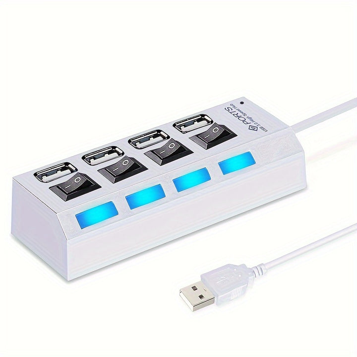 WHXMSH High-Speed USB 2.0 Hub - Expand Your Device's Connectivity with 4/7 Ports, LED Indicator Switches, Compact & Lightweight Design for PC & Laptop - Black