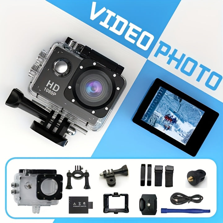 1080P HD Action Camera with 140° Wide Angle, 5.08cm LCD Display, Digital Image Stabilization, Auto Exposure, Fisheye Lens, Rechargeable Battery, USB Power, SD Card Slot, MP4 File Format - Ideal for Outdoor Sports Recording