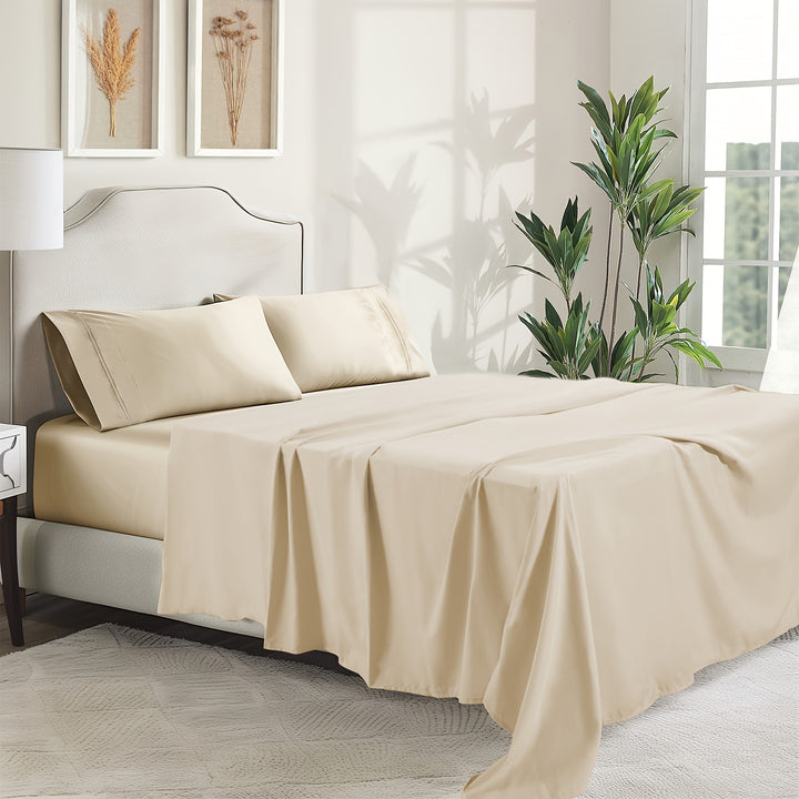 Ensemble de draps 6 pièces à poches profondes - Ensemble de draps de luxe ultra doux et lavable en machine - Draps brodés résistants au rétrécissement et à la décoloration