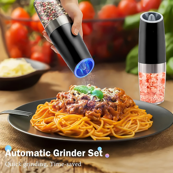2/4pcs Gravity-powered Electric Salt and Pepper Grinder, Battery-powered LED Light, One-handed Automatic Operation, Adjustable Coarse Grinder, Grinder, Black Rocking Chair, Creative Kitchen Gadget Gift, Battery-powered to Cho