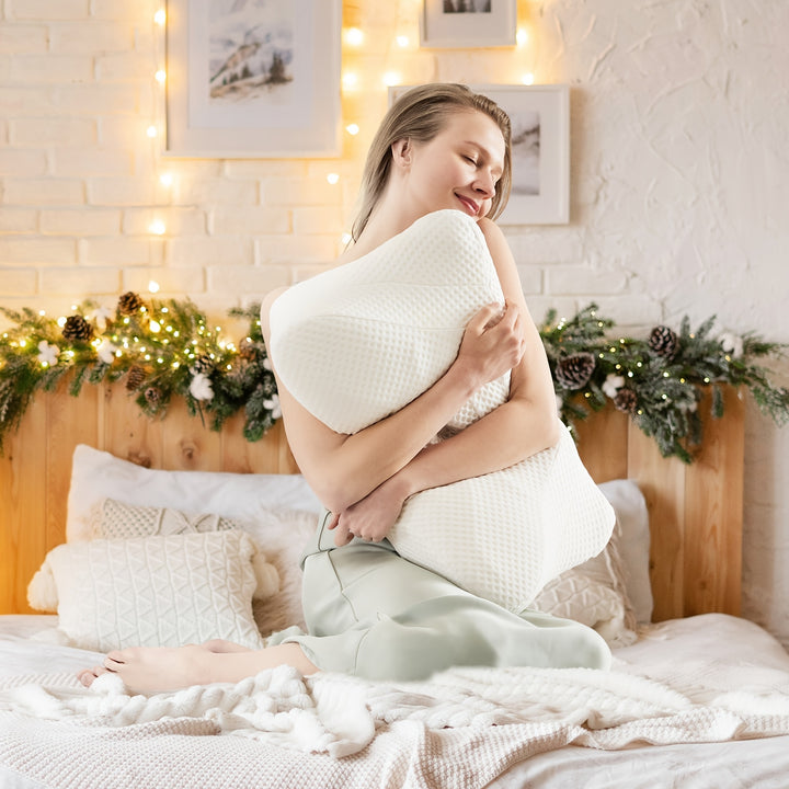 Ergonomic Cervical Neck Support Pillow, Designed with Contours, Made of Memory Foam for Orthopedic Support