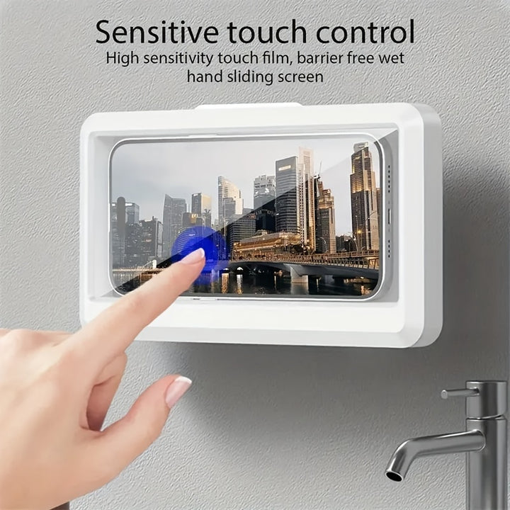 Waterproof ABS Shower Phone Holder with 360° Rotatable Touch Screen, Anti-Fog Clear Mount for Bathroom and Toilet, Compatible with Plastic Shower Curtains