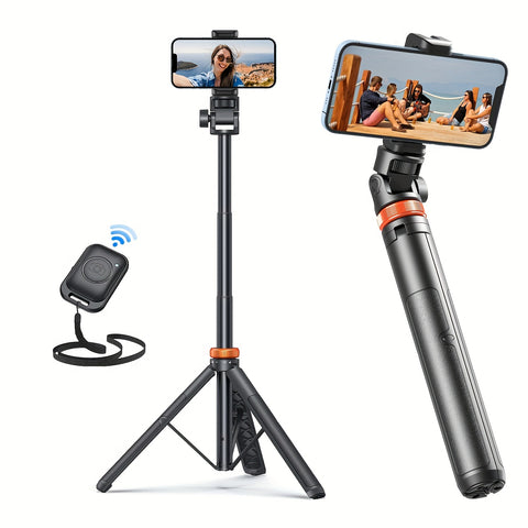 62" Upgraded Solid Phone Tripod Stand with Remote, Compatible with iPhone 15/14/13, Travel Tripod and Selfie Stick for iPhone and Android