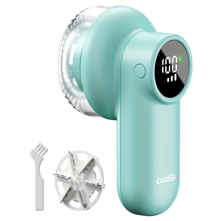 Cozy Clean, ColdSky Rechargeable Fabric Shaver with Digital Display, 6-Leaf Blades & Safety Lock, 3-Speed Adjustable Lint Remover for Clothes, Furniture & Blankets, USB Charging, Ergonomic Grip, Lint Remover Fabric Shaver