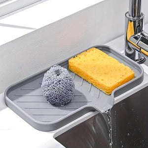 Silicone Soap Dish Holder - 1pc Kitchen Sink Tray With Drain Tip - Countertop Sink Scrubber Drain Pad For Brush Sponge And Soap