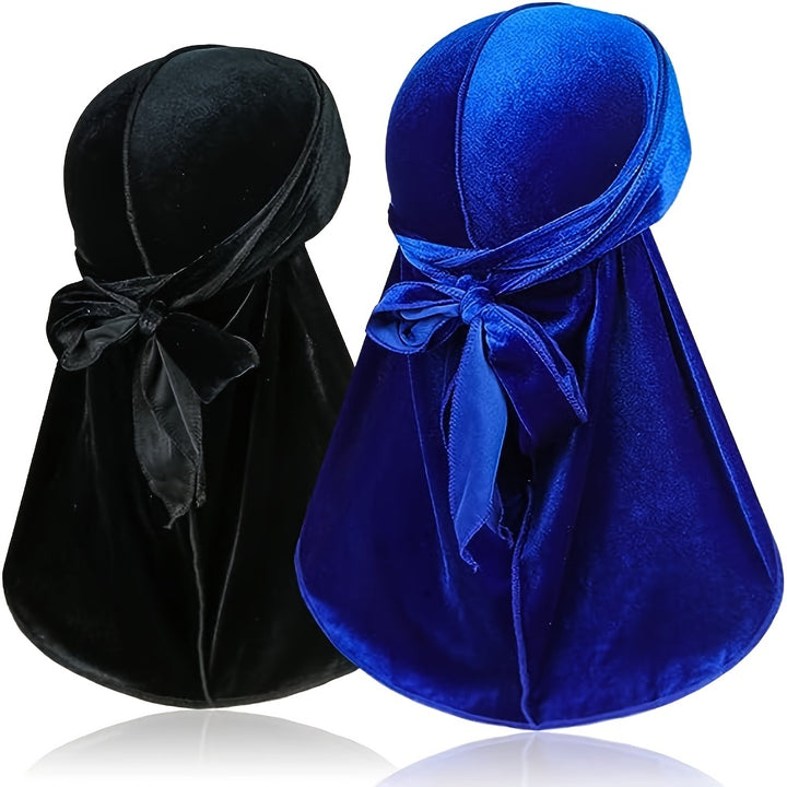 Durags en velours pour hommes - Longue queue, brillant, bonnet pour cheveux stylés