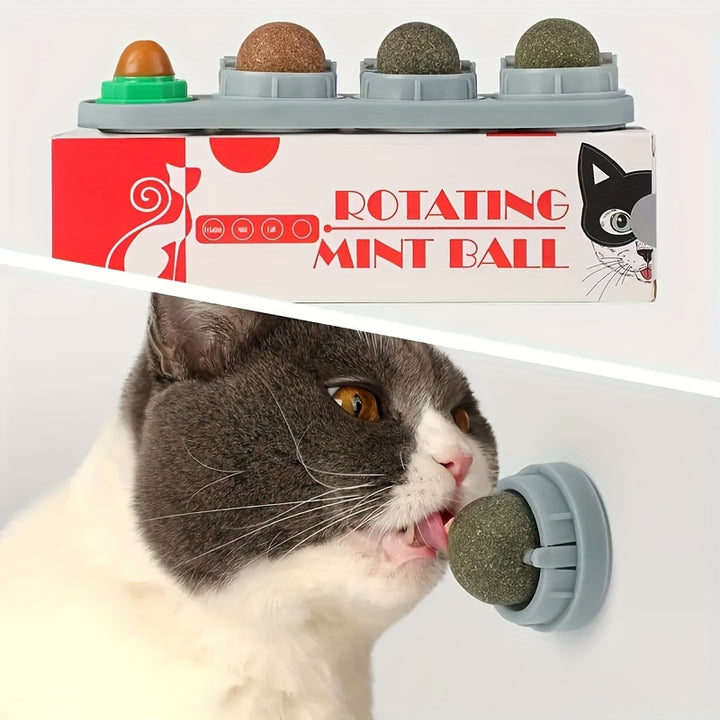 [4 Silvervine Energy Ball Toys] 4 Pet Herb Silvervine Ball Toys, Extra Cat Energy Ball, Consumable Cats Lick Kitten Chew, Teeth Cleaning Dental Wall Treats, Concentrated Flavor for All Breeds