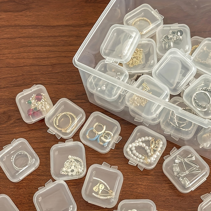 30pcs Transparent Plastic Jewelry Storage Boxes with Lids, Mini Square Containers for Beads, Earrings, Small Crafts Organization, Home Bedroom Accessory Box, Craft and Sewing Supplies Storage