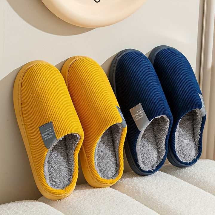 Winter Warmth, Cozy Men's Fleece-Lined Slippers - Warm, Non-Slip, Casual Indoor/Outdoor Shoes for Fall & Winter, Slippers, Warm, Vertical Stripes