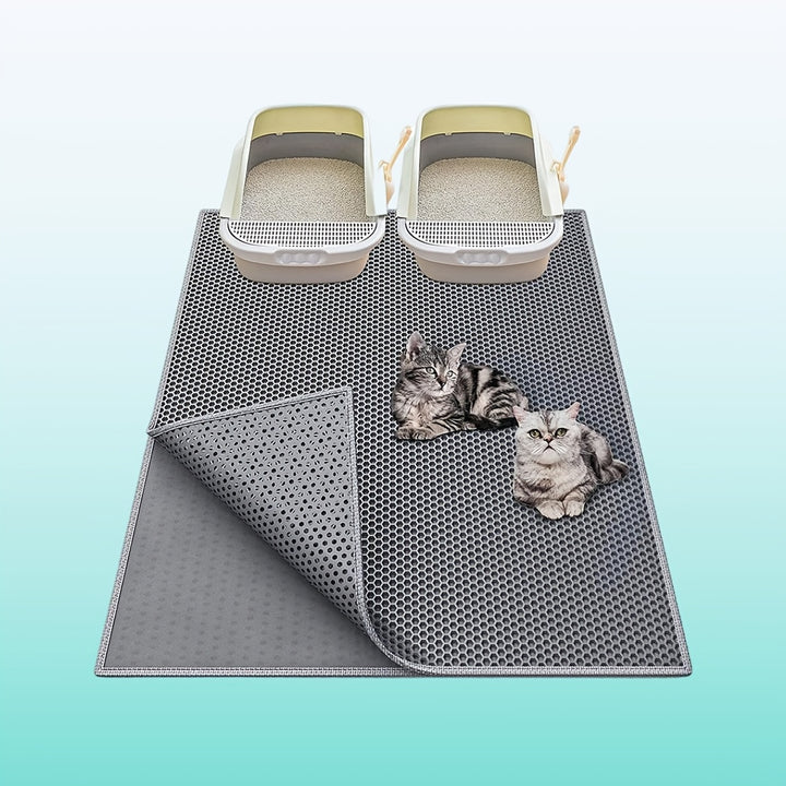 Extra-Large Double-Layer Cat Litter Mat Made of EVA Material, Designed to Prevent Splashes And Leaks, Keeping Litter Contained. It Is Non-Slip, Washable, Waterproof, Odor-Resistant, And Easy to Clean - Perfect for Litter Boxe