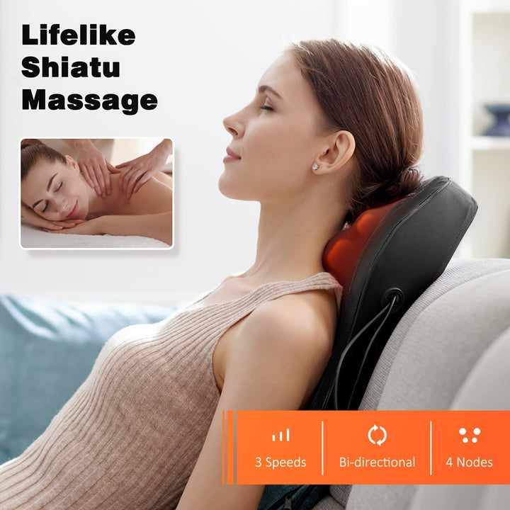 [Rechargeable Heated Back Massager] 1pc Rechargeable Heated Back Massager - 4 Adjustable Nodes, 3 Intensity Levels, USB-Powered - Ideal for Neck, Shoulder, Leg Massage at Home or Office - Perfect Gift