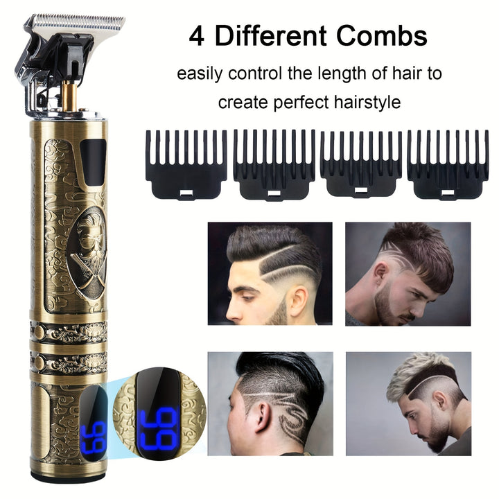 Men'S Electric Shaver with LED Display, Professional Hair Clipper, Trimmer, Beard Trimmer, USB-C Charging, Wireless Long Hair Trimmer, Hair/Beard Trimming Set with 4 Attachment Combs.