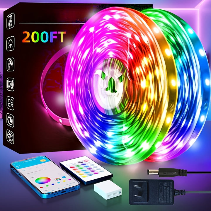 25/50/53/100/130/200ft Extra Long Smart LED Strip Lights, RGB LED Lights with App And Remote Control, Timing&dimmable, Music Sync Color Changing Lights, DIY