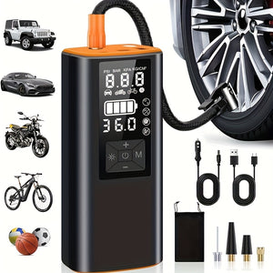 Inflador de Pneus Portátil, Compressor de Ar Bomba de Ar com Medidor de Pressão Digital, 150 PSI, Bomba de Ar com Luz Forte para Carro, Moto, Bicicleta Elétrica e Bicicleta