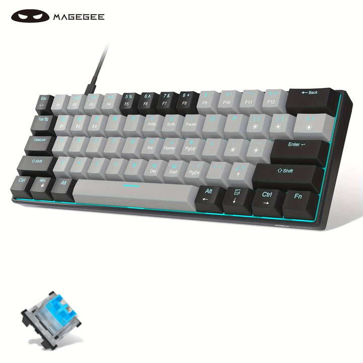 MageGee 60% Mechanical Keyboard, Gaming Keyboard With Blue Switches And Sea Blue Backlit Small Compact 60 Percent Keyboard Mechanical, Portable 60 Percent Gaming Keyboard Gamer