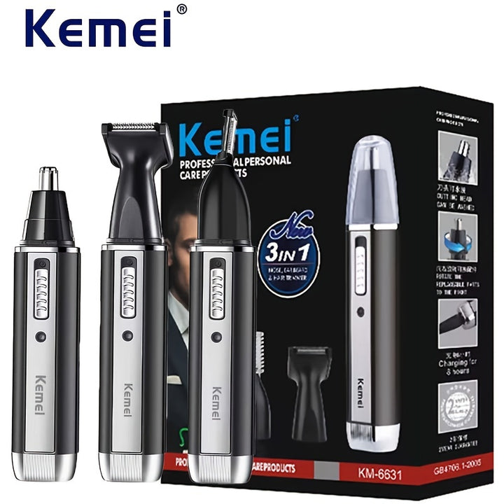 Kemei 4-in-1 Professional Grooming Kit, USB Rechargeable Nose & Ear Hair Trimmer, Beard and Eyebrow Razor, Men'S Personal Care Tools with Nickel Battery, ≤36V Operating Voltage