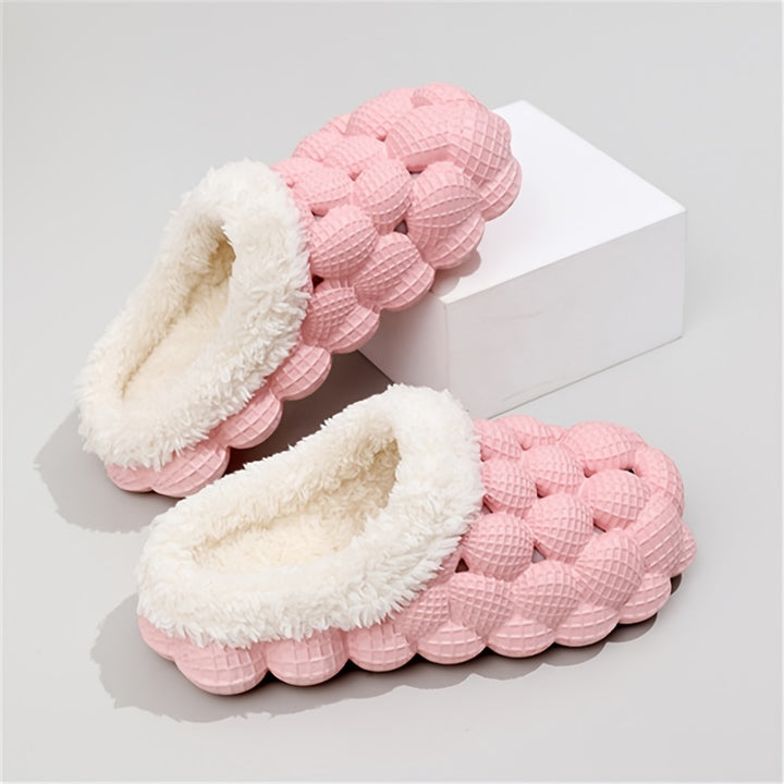 Women's Fleece Lined Bubble Slides, Non-Slip Soft Sole Warm Slippers